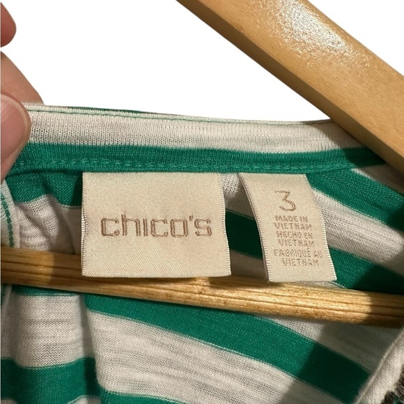 Chico’s Green Striped Bedazzled Embellished-Neckline Top Nautical Size 16 - Picture 10 of 11